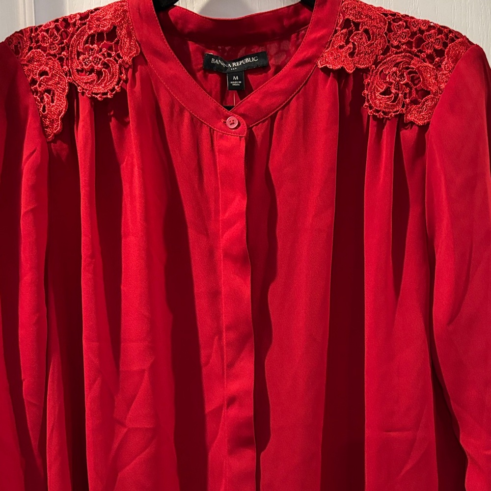 Banana Republic Red Blouse with Lace Detail